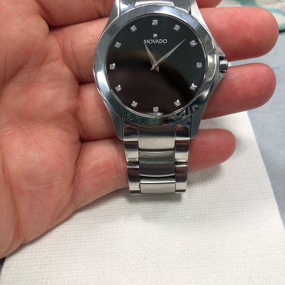 Movado Diamond Black Face Unisex Watch - Picture 7 of 8